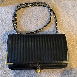 bebe Black Quilted Crossbody Bag with Gold Chain